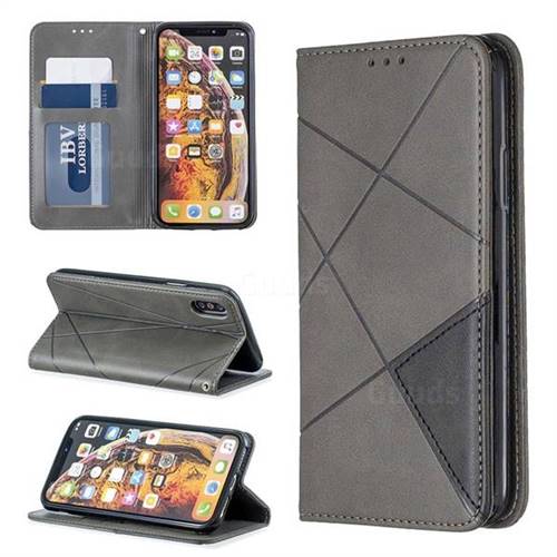 Prismatic Slim Magnetic Sucking Stitching Wallet Flip Cover for iPhone XS / iPhone X(5.8 inch) - Gray