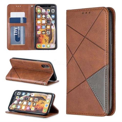 Prismatic Slim Magnetic Sucking Stitching Wallet Flip Cover for iPhone XS / iPhone X(5.8 inch) - Brown