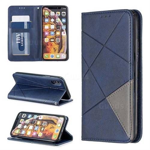 Prismatic Slim Magnetic Sucking Stitching Wallet Flip Cover for iPhone XS / iPhone X(5.8 inch) - Blue