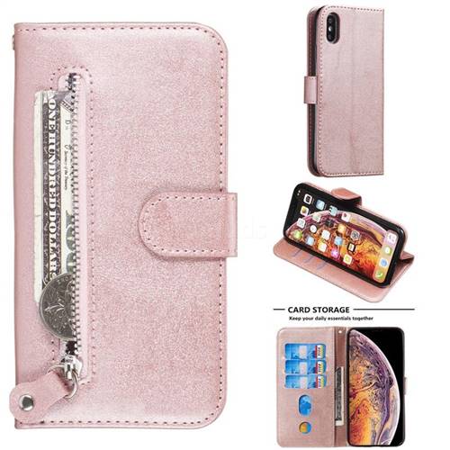 Retro Luxury Zipper Leather Phone Wallet Case for iPhone XS / iPhone X(5.8 inch) - Pink