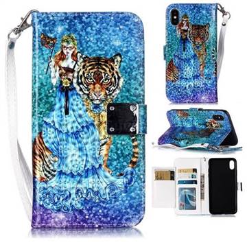 Beauty and Tiger 3D Shiny Dazzle Smooth PU Leather Wallet Case for iPhone XS / iPhone X(5.8 inch)