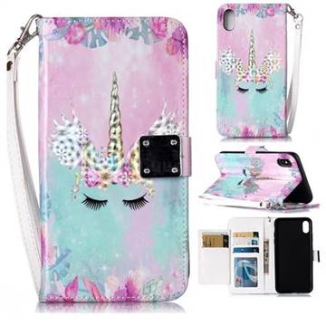Unicorn Horn 3D Shiny Dazzle Smooth PU Leather Wallet Case for iPhone XS / iPhone X(5.8 inch)