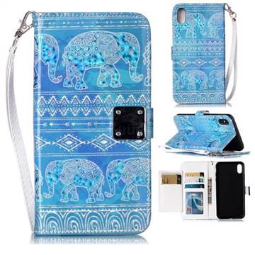 Tribal Elephant 3D Shiny Dazzle Smooth PU Leather Wallet Case for iPhone XS / iPhone X(5.8 inch)