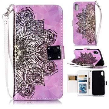 Mandala Flower 3D Shiny Dazzle Smooth PU Leather Wallet Case for iPhone XS / iPhone X(5.8 inch)
