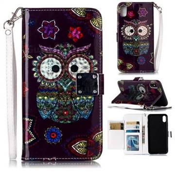 Tribal Owl 3D Shiny Dazzle Smooth PU Leather Wallet Case for iPhone XS / iPhone X(5.8 inch)