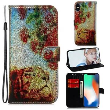 Tiger Rose Laser Shining Leather Wallet Phone Case for iPhone XS / iPhone X(5.8 inch)