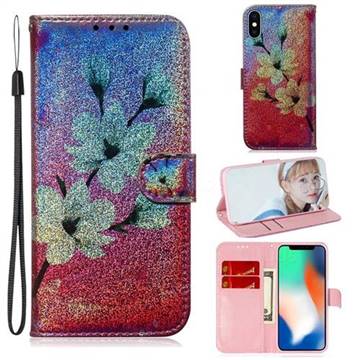 Magnolia Laser Shining Leather Wallet Phone Case for iPhone XS / iPhone X(5.8 inch)