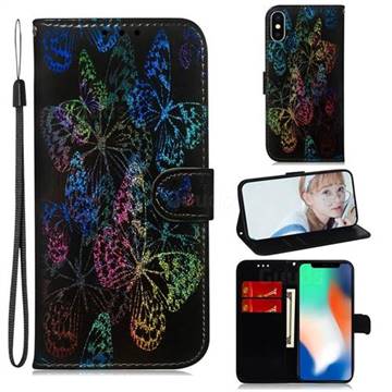 Black Butterfly Laser Shining Leather Wallet Phone Case for iPhone XS / iPhone X(5.8 inch)