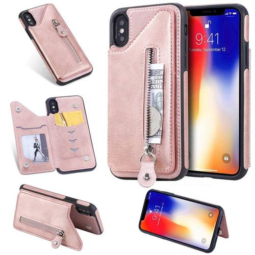 Retro Buckle Zipper Anti-fall Leather Phone Back Cover for iPhone XS / iPhone  X( inch) - Pink - Leather Case - Guuds
