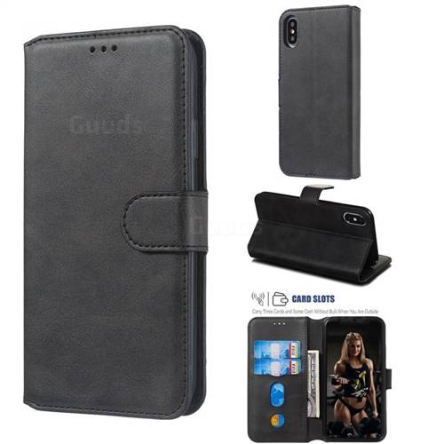 Retro Calf Matte Leather Wallet Phone Case for iPhone XS / iPhone X(5.8 inch) - Black