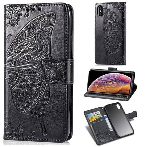Embossing Mandala Flower Butterfly Leather Wallet Case for iPhone XS / iPhone X(5.8 inch) - Black