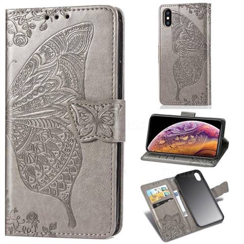 Embossing Mandala Flower Butterfly Leather Wallet Case for iPhone XS / iPhone X(5.8 inch) - Gray
