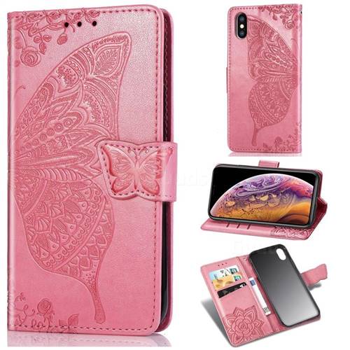 Embossing Mandala Flower Butterfly Leather Wallet Case for iPhone XS / iPhone X(5.8 inch) - Pink