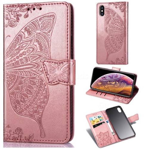 Embossing Mandala Flower Butterfly Leather Wallet Case for iPhone XS / iPhone X(5.8 inch) - Rose Gold