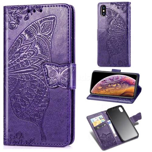 Embossing Mandala Flower Butterfly Leather Wallet Case for iPhone XS / iPhone X(5.8 inch) - Dark Purple