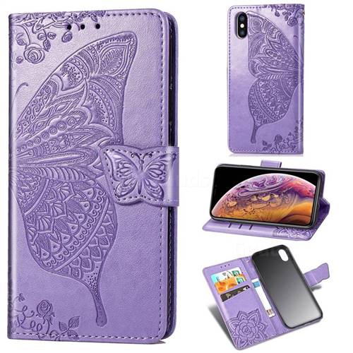 Embossing Mandala Flower Butterfly Leather Wallet Case for iPhone XS / iPhone X(5.8 inch) - Light Purple