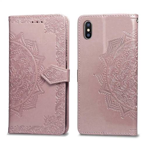 Embossing Imprint Mandala Flower Leather Wallet Case for iPhone XS / iPhone X(5.8 inch) - Rose Gold