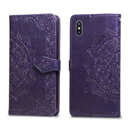 Embossing Imprint Mandala Flower Leather Wallet Case for iPhone XS / iPhone X(5.8 inch) - Purple