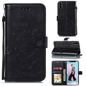 Embossing Butterfly Heart Bear Leather Wallet Case for iPhone XS / iPhone X(5.8 inch) - Black