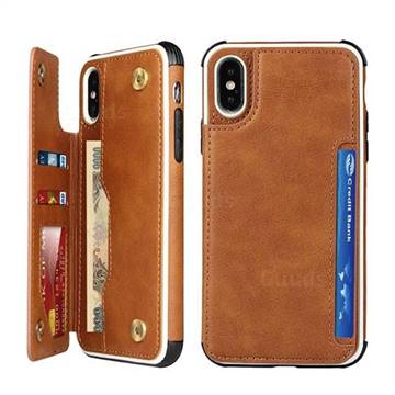 Luxury Multifunction Magnetic Card Slots Stand Leather Phone Case for iPhone XS / iPhone X(5.8 inch) - Brown