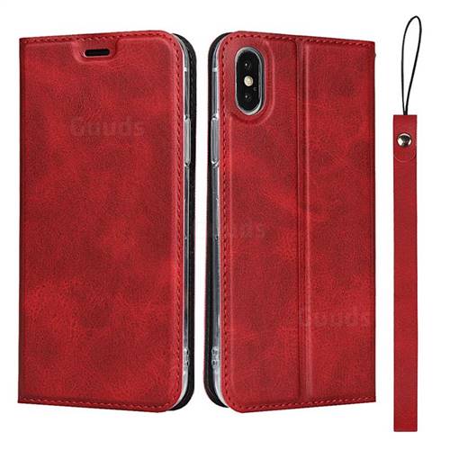 Calf Pattern Magnetic Automatic Suction Leather Wallet Case for iPhone XS / iPhone X(5.8 inch) - Red