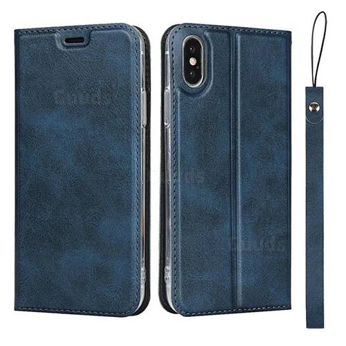 Calf Pattern Magnetic Automatic Suction Leather Wallet Case for iPhone XS / iPhone X(5.8 inch) - Blue