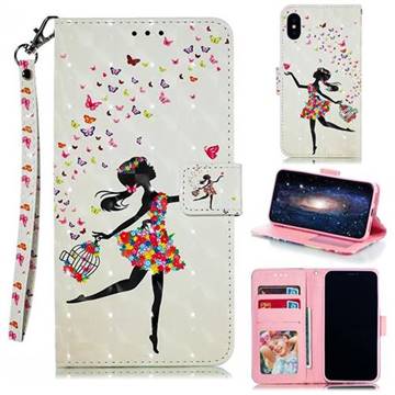 Flower Girl 3D Painted Leather Phone Wallet Case for iPhone XS / iPhone X(5.8 inch)