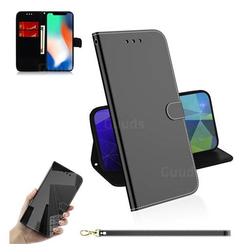 Shining Mirror Like Surface Leather Wallet Case for iPhone XS / iPhone X(5.8 inch) - Black