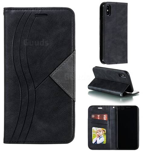 Retro S Streak Magnetic Leather Wallet Phone Case for iPhone XS / iPhone X(5.8 inch) - Black
