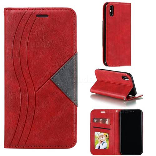 Retro S Streak Magnetic Leather Wallet Phone Case for iPhone XS / iPhone X(5.8 inch) - Red