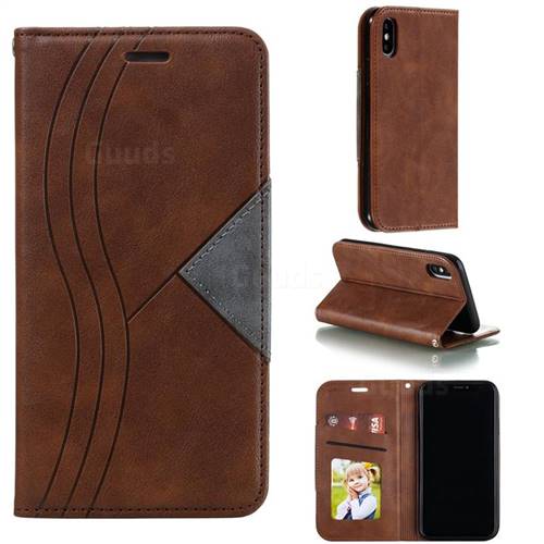 Retro S Streak Magnetic Leather Wallet Phone Case for iPhone XS / iPhone X(5.8 inch) - Brown