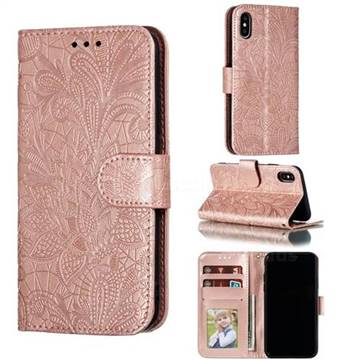 Intricate Embossing Lace Jasmine Flower Leather Wallet Case for iPhone XS / iPhone X(5.8 inch) - Rose Gold