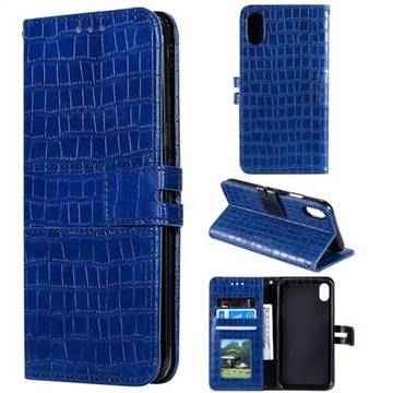 Luxury Crocodile Magnetic Leather Wallet Phone Case for iPhone XS / iPhone X(5.8 inch) - Blue