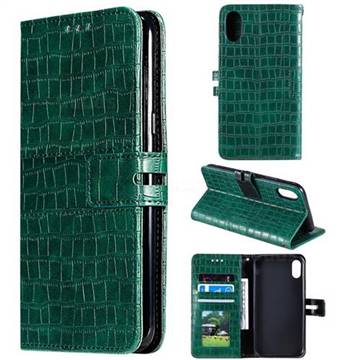 Luxury Crocodile Magnetic Leather Wallet Phone Case for iPhone XS / iPhone X(5.8 inch) - Green