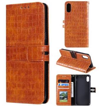 Luxury Crocodile Magnetic Leather Wallet Phone Case for iPhone XS / iPhone X(5.8 inch) - Brown