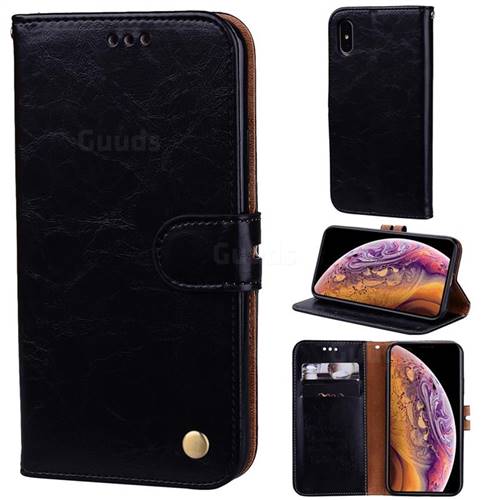 Luxury Retro Oil Wax PU Leather Wallet Phone Case for iPhone XS / iPhone X(5.8 inch) - Deep Black