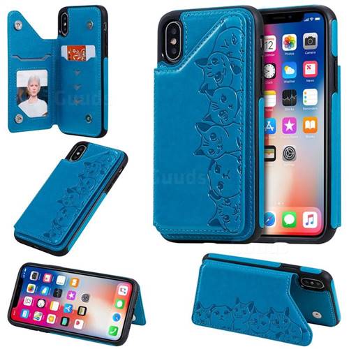 Yikatu Luxury Cute Cats Multifunction Magnetic Card Slots Stand Leather Back Cover for iPhone XS / iPhone X(5.8 inch) - Blue