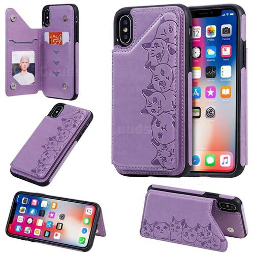 Yikatu Luxury Cute Cats Multifunction Magnetic Card Slots Stand Leather Back Cover for iPhone XS / iPhone X(5.8 inch) - Purple