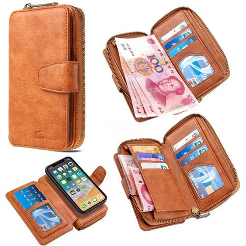 Binfen Color Retro Buckle Zipper Multifunction Leather Phone Wallet for iPhone XS / iPhone X(5.8 inch) - Brown