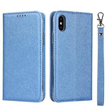 Ultra Slim Magnetic Automatic Suction Silk Lanyard Leather Flip Cover for iPhone XS / iPhone X(5.8 inch) - Sky Blue