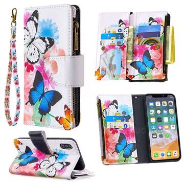 Vivid Flying Butterflies Binfen Color BF03 Retro Zipper Leather Wallet Phone Case for iPhone XS / iPhone X(5.8 inch)