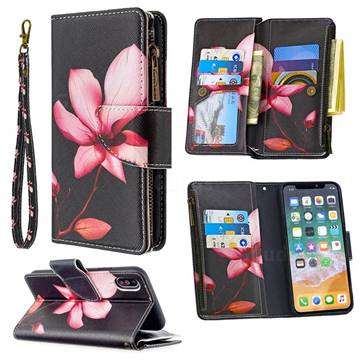 Lotus Flower Binfen Color BF03 Retro Zipper Leather Wallet Phone Case for iPhone XS / iPhone X(5.8 inch)