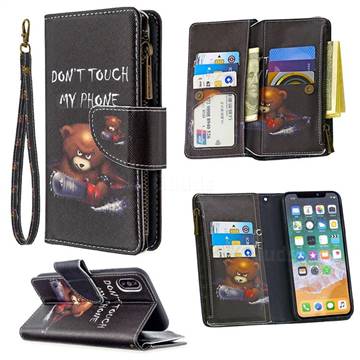 Chainsaw Bear Binfen Color BF03 Retro Zipper Leather Wallet Phone Case for iPhone XS / iPhone X(5.8 inch)