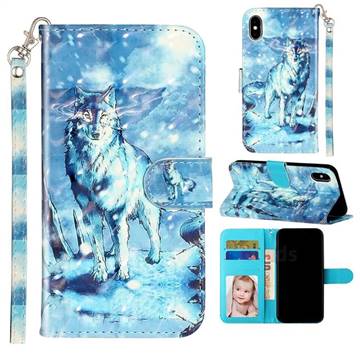 Snow Wolf 3D Leather Phone Holster Wallet Case for iPhone XS / iPhone X(5.8 inch)