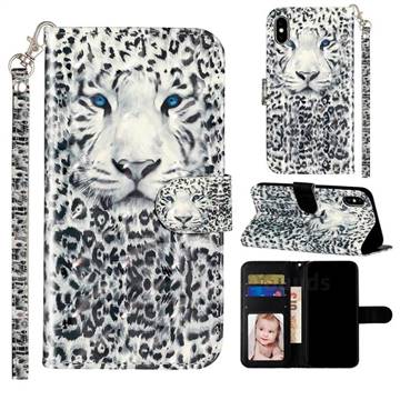 White Leopard 3D Leather Phone Holster Wallet Case for iPhone XS / iPhone X(5.8 inch)