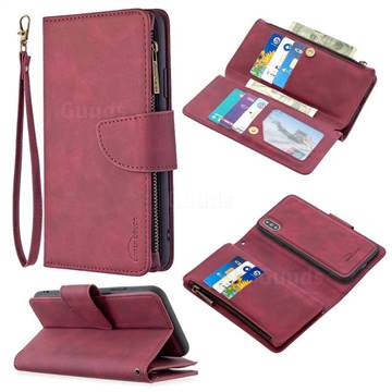 Binfen Color BF02 Sensory Buckle Zipper Multifunction Leather Phone Wallet for iPhone XS / iPhone X(5.8 inch) - Red Wine