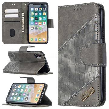 BinfenColor BF04 Color Block Stitching Crocodile Leather Case Cover for iPhone XS / iPhone X(5.8 inch) - Gray