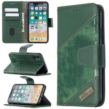 BinfenColor BF04 Color Block Stitching Crocodile Leather Case Cover for iPhone XS / iPhone X(5.8 inch) - Green