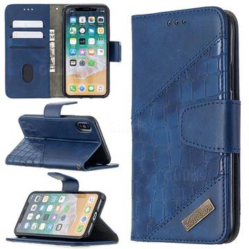 BinfenColor BF04 Color Block Stitching Crocodile Leather Case Cover for iPhone XS / iPhone X(5.8 inch) - Blue