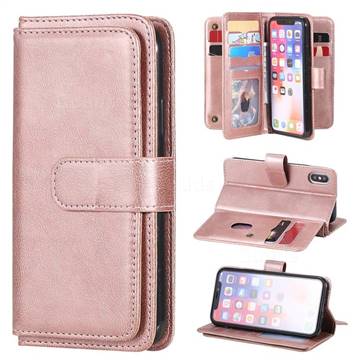 Multi-function Ten Card Slots and Photo Frame PU Leather Wallet Phone Case Cover for iPhone XS / iPhone X(5.8 inch) - Rose Gold